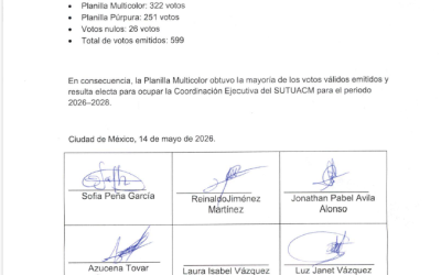RESULTADOS OFICIALES DE LA ELECCIÓN DE LA COORDINACIÓN EJECUTIVA DE SUTUACM 2026-2028