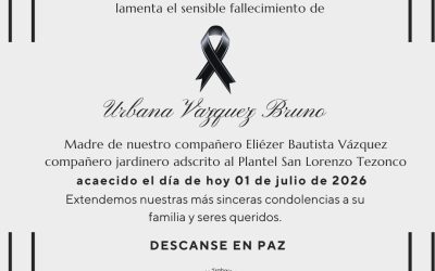 El SUTUACM lamenta el sensible fallecimiento de Urbana Vázquez Bruno madre de nuestro compañero Eliezer Bautista Vázquez